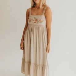 Piper & Scoot The Bonifay Embroidered Tank Dress In Sand
