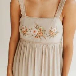 Piper & Scoot The Bonifay Embroidered Tank Dress In Sand