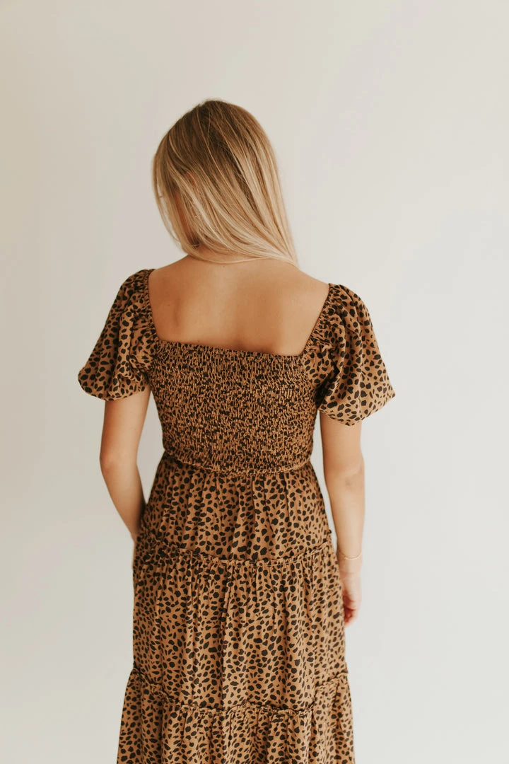 Piper & Scoot The Lanie Spotted Midi Dress In Brown