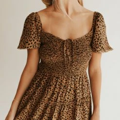 Piper & Scoot The Lanie Spotted Midi Dress In Brown