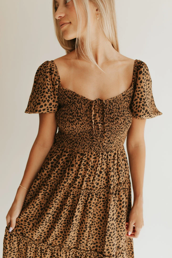 Piper & Scoot The Lanie Spotted Midi Dress In Brown