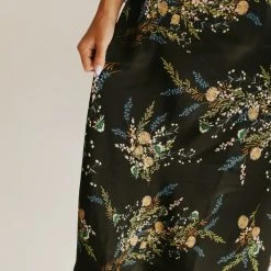 Piper & Scoot The Adelaide Floral Satin Skirt In Black Bottoms + Jumpsuits