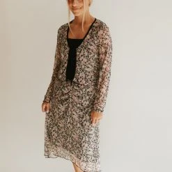 Piper & Scoot The Angelina Floral Tie Layering Blouse In Black