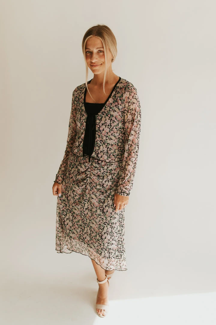 Piper & Scoot The Angelina Floral Tie Layering Blouse In Black