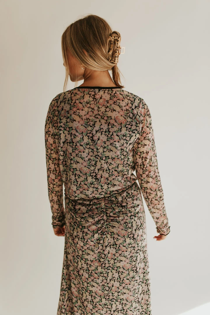 Piper & Scoot The Angelina Floral Tie Layering Blouse In Black