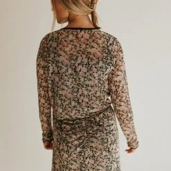 Piper & Scoot The Jolie Ruched Floral Skirt In Black Bottoms + Jumpsuits