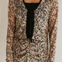 Piper & Scoot The Angelina Floral Tie Layering Blouse In Black