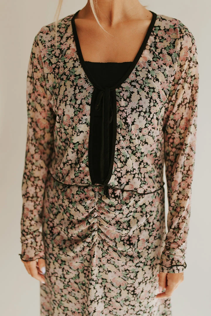 Piper & Scoot The Angelina Floral Tie Layering Blouse In Black