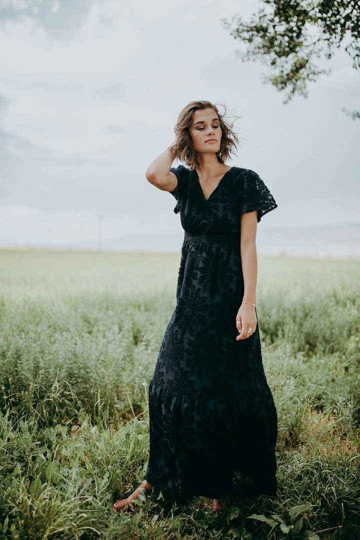 P+S Exclusives Piper & Scoot: The Theater Detail Maxi Dress In Navy