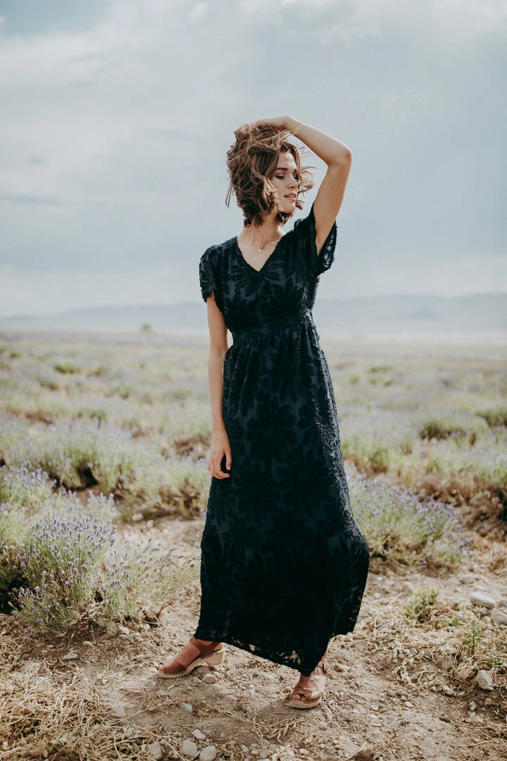 P+S Exclusives Piper & Scoot: The Theater Detail Maxi Dress In Navy