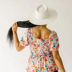 Piper & Scoot Tops The Merk Floral Peplum Blouse In Off White