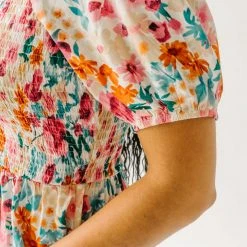 Piper & Scoot Tops The Merk Floral Peplum Blouse In Off White