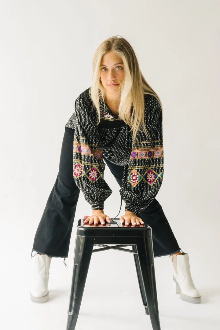 Piper & Scoot The Shiloh Embroidered Blouse In Black Tops