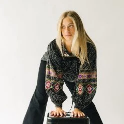 Piper & Scoot The Shiloh Embroidered Blouse In Black Tops