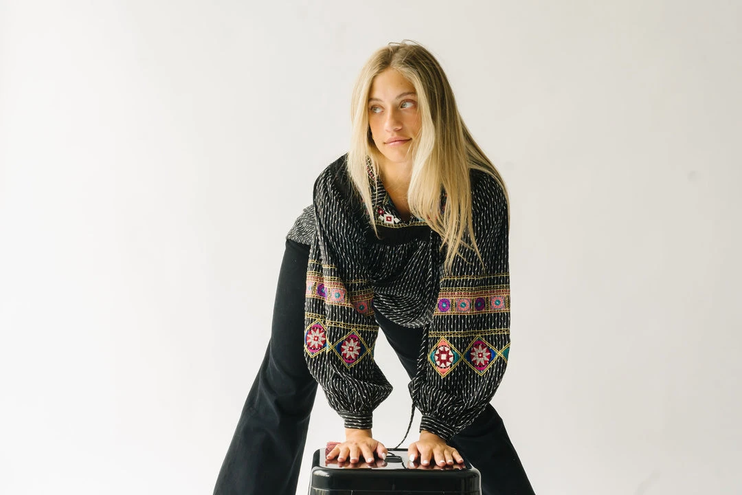 Piper & Scoot The Shiloh Embroidered Blouse In Black Tops