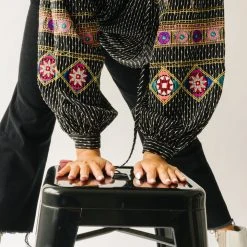 Piper & Scoot The Shiloh Embroidered Blouse In Black Tops