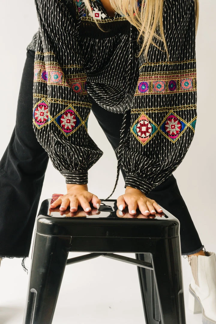 Piper & Scoot The Shiloh Embroidered Blouse In Black Tops