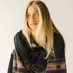 Piper & Scoot The Shiloh Embroidered Blouse In Black Tops