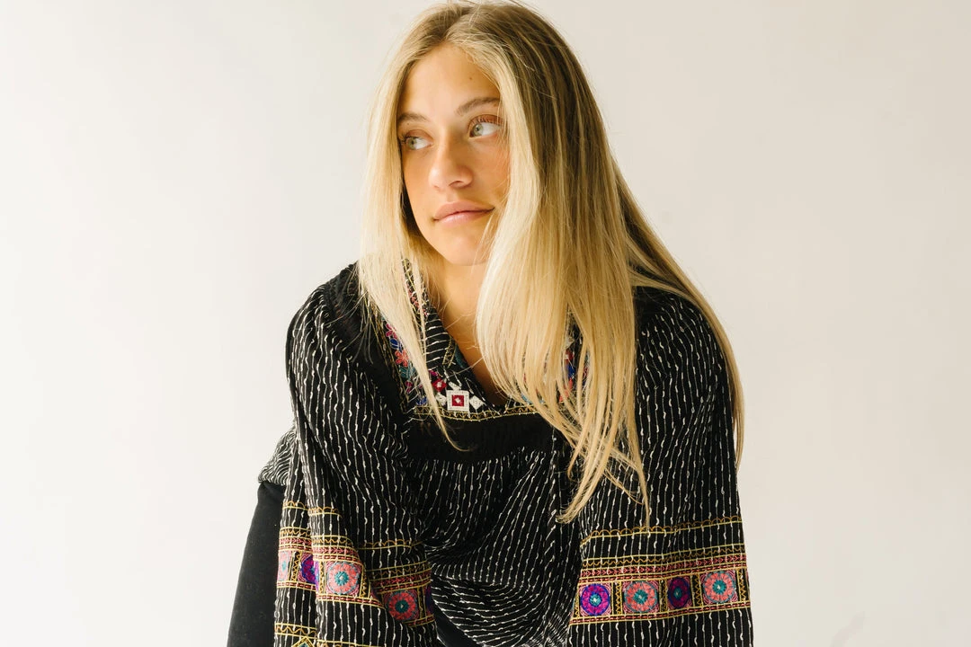 Piper & Scoot The Shiloh Embroidered Blouse In Black Tops