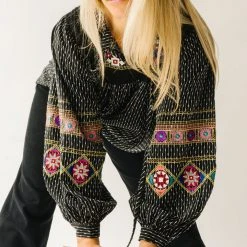 Piper & Scoot The Shiloh Embroidered Blouse In Black Tops