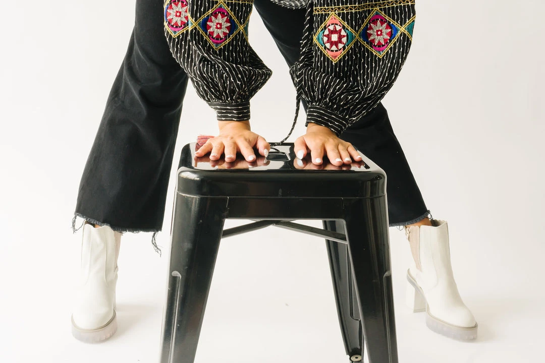 Piper & Scoot The Shiloh Embroidered Blouse In Black Tops