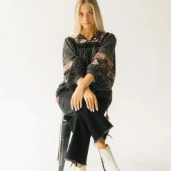 Piper & Scoot The Shiloh Embroidered Blouse In Black Tops