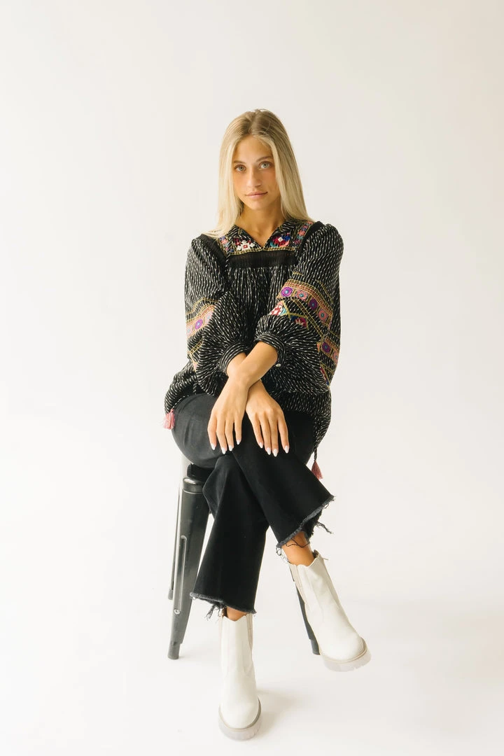 Piper & Scoot The Shiloh Embroidered Blouse In Black Tops