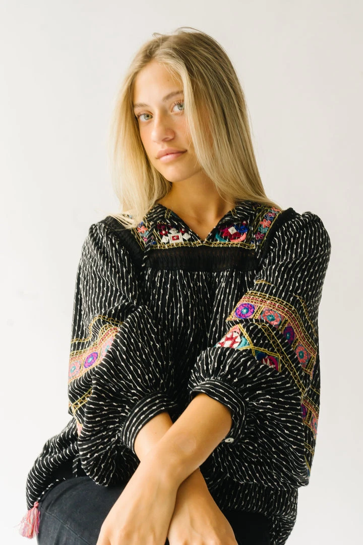 Piper & Scoot The Shiloh Embroidered Blouse In Black Tops