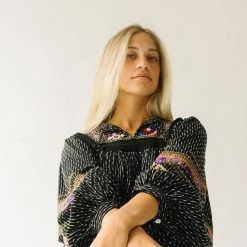 Piper & Scoot The Shiloh Embroidered Blouse In Black Tops