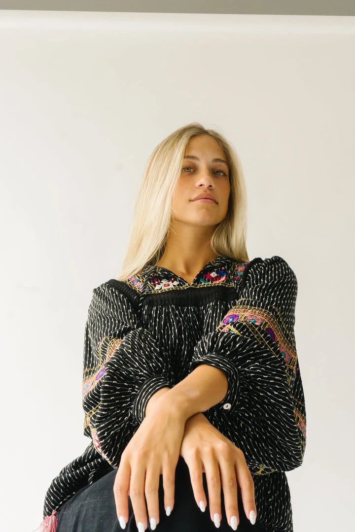 Piper & Scoot The Shiloh Embroidered Blouse In Black Tops