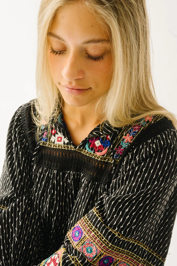 Piper & Scoot The Shiloh Embroidered Blouse In Black Tops