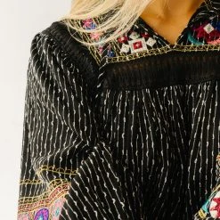 Piper & Scoot The Shiloh Embroidered Blouse In Black Tops