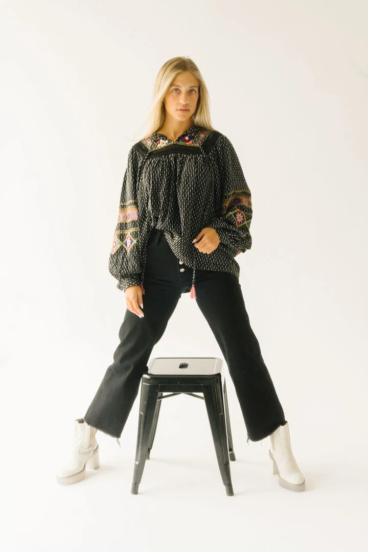 Piper & Scoot The Shiloh Embroidered Blouse In Black Tops