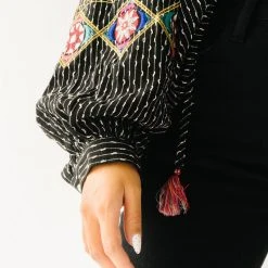 Piper & Scoot The Shiloh Embroidered Blouse In Black Tops