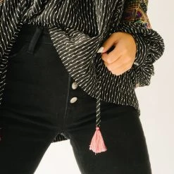 Piper & Scoot The Shiloh Embroidered Blouse In Black Tops