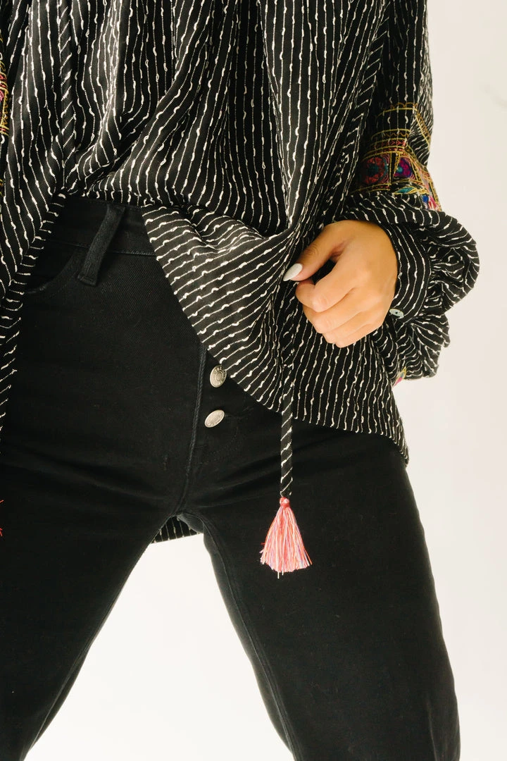 Piper & Scoot The Shiloh Embroidered Blouse In Black Tops