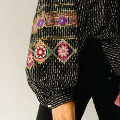 Piper & Scoot The Shiloh Embroidered Blouse In Black Tops