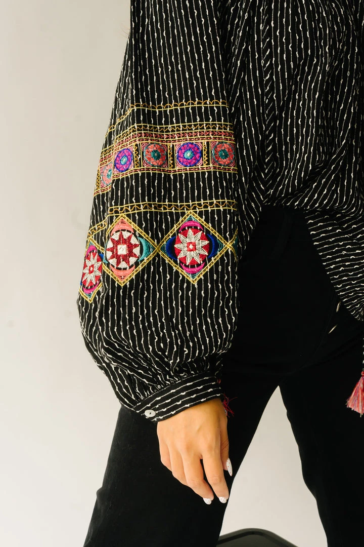 Piper & Scoot The Shiloh Embroidered Blouse In Black Tops