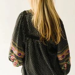 Piper & Scoot The Shiloh Embroidered Blouse In Black Tops
