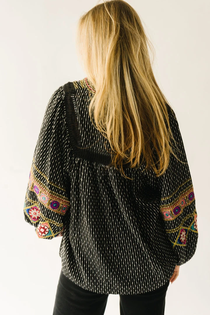 Piper & Scoot The Shiloh Embroidered Blouse In Black Tops