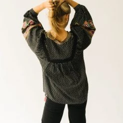 Piper & Scoot The Shiloh Embroidered Blouse In Black Tops