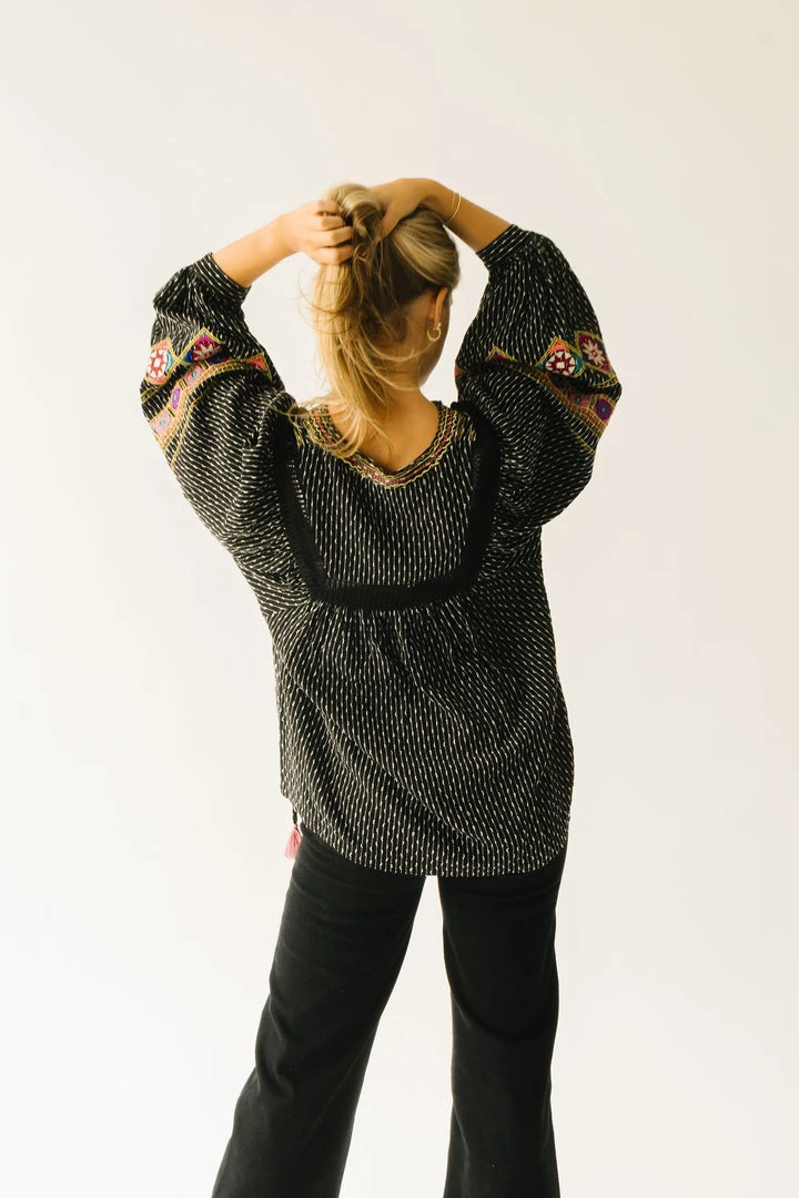 Piper & Scoot The Shiloh Embroidered Blouse In Black Tops