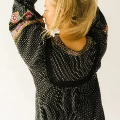 Piper & Scoot The Shiloh Embroidered Blouse In Black Tops