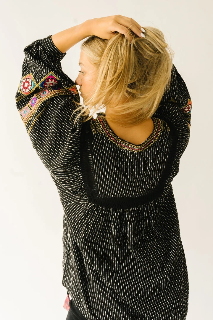 Piper & Scoot The Shiloh Embroidered Blouse In Black Tops