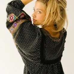 Piper & Scoot The Shiloh Embroidered Blouse In Black Tops