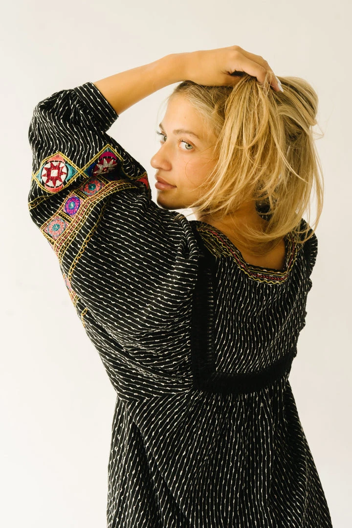 Piper & Scoot The Shiloh Embroidered Blouse In Black Tops