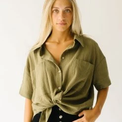 Piper & Scoot The Petros Textured Button-Up In Olive