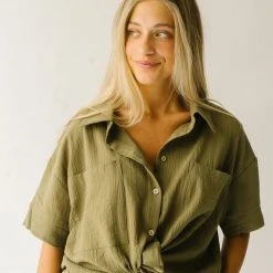 Piper & Scoot The Petros Textured Button-Up In Olive