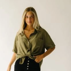 Piper & Scoot The Petros Textured Button-Up In Olive
