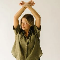 Piper & Scoot The Petros Textured Button-Up In Olive